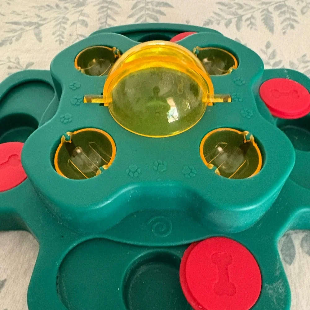 Interactive Green and Yellow Puzzle Feeder/Toy for dogs.